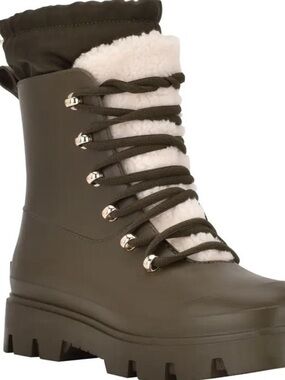 Marc Fisher Freely Waterproof Lace-Up Lug Sole Boot Dark Green